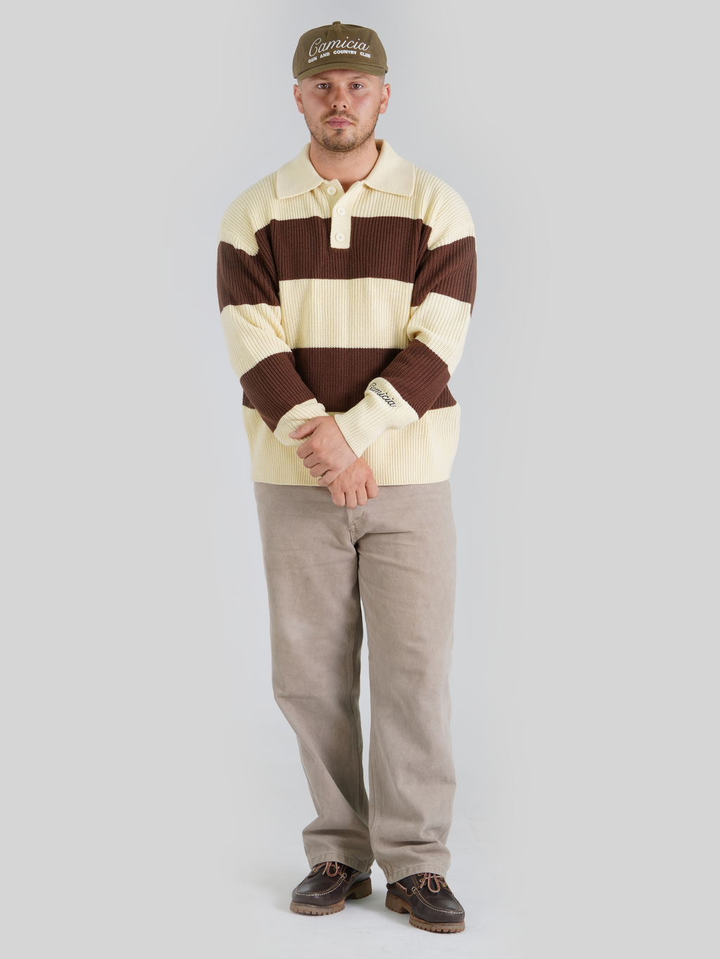 Saldare Knitted Polo Cream and Brown
