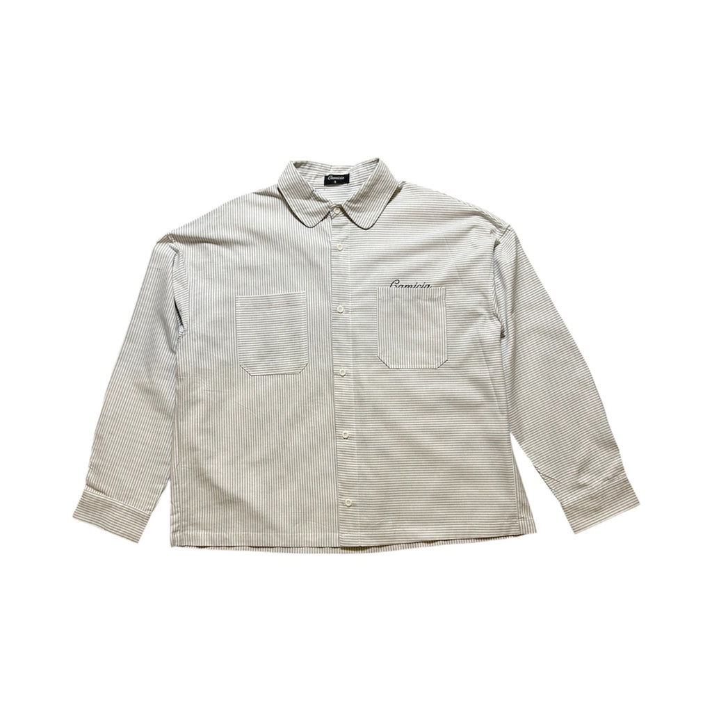 Grey and White Striped Oxford Shirt