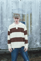 Cream and Brown Knitted Polo