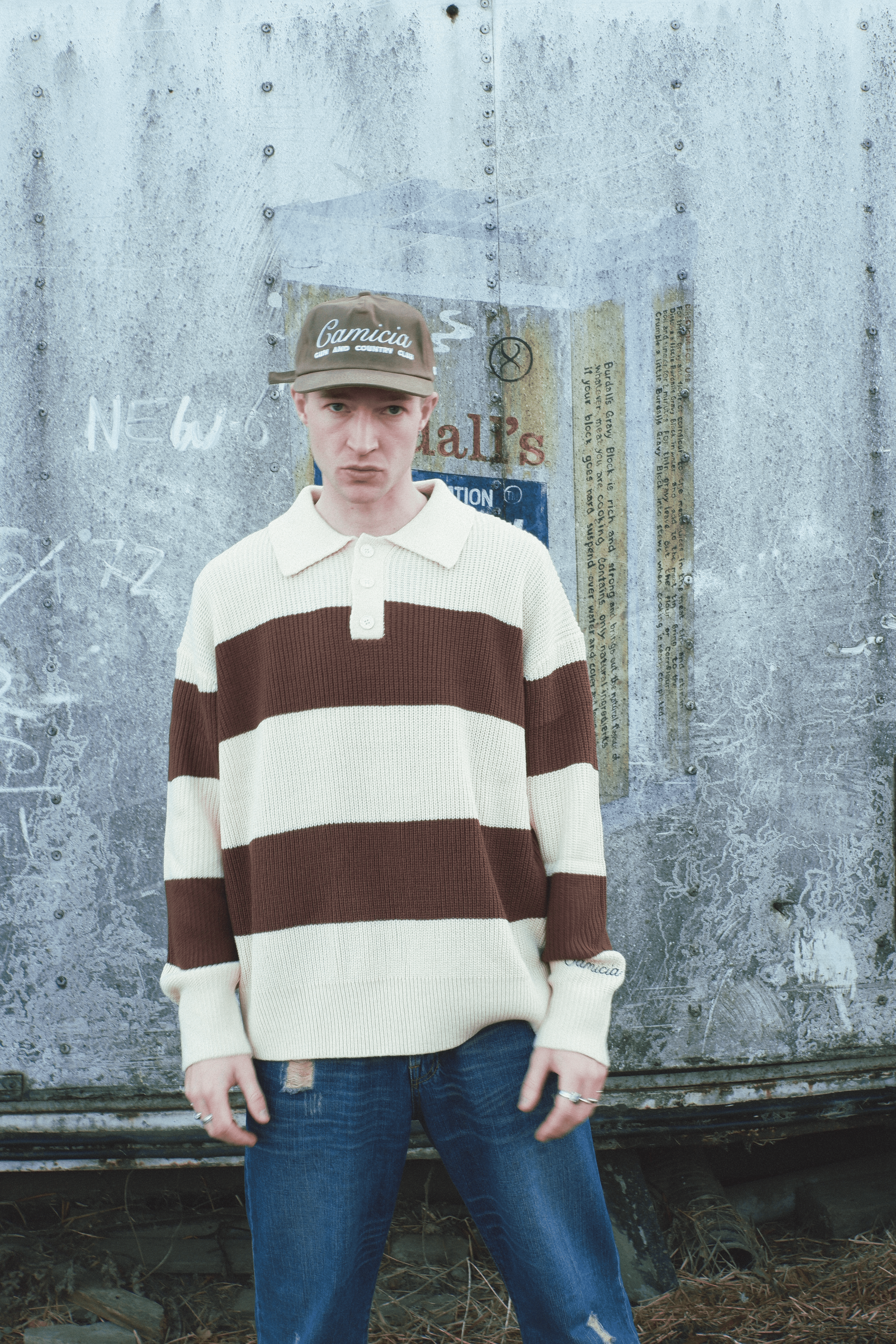 Cream and Brown Knitted Polo