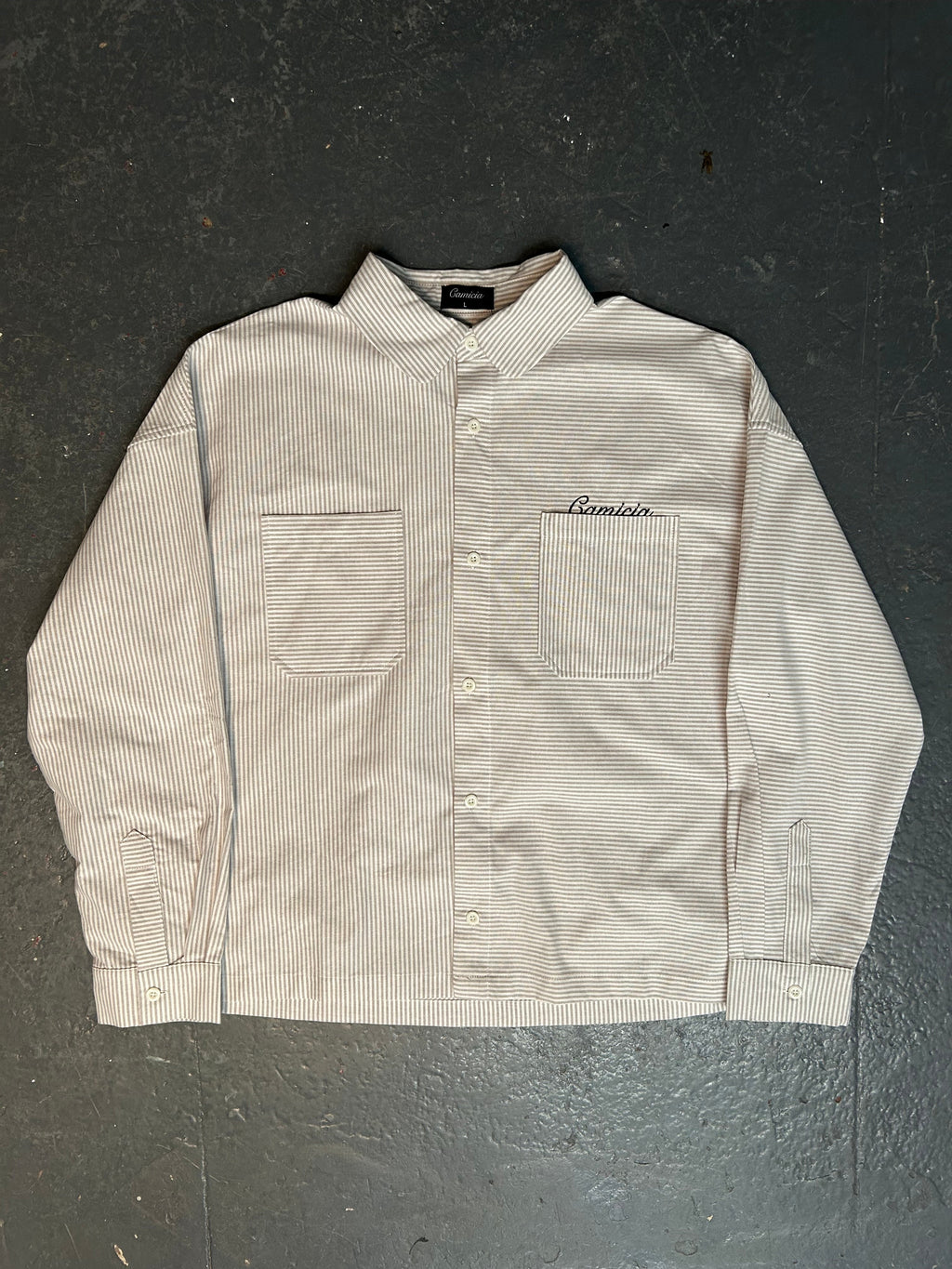 Grey and White Striped Oxford Shirt