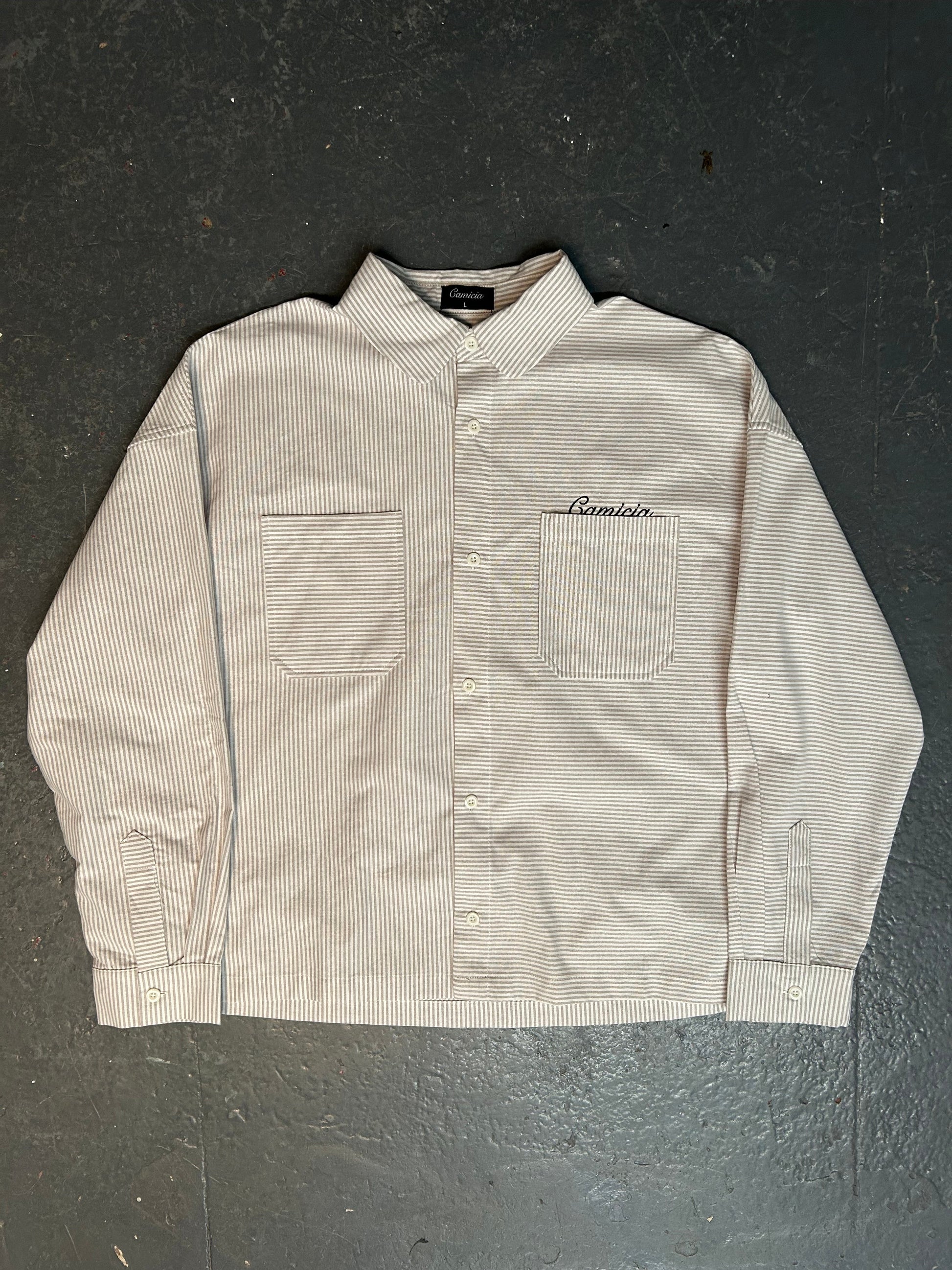 Grey and White Striped Oxford Shirt