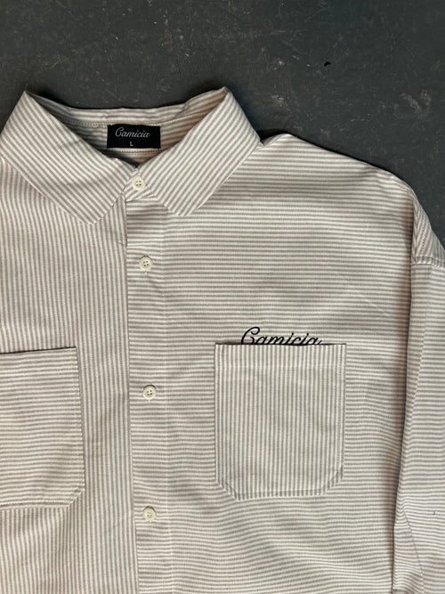 Grey and White Striped Oxford Shirt
