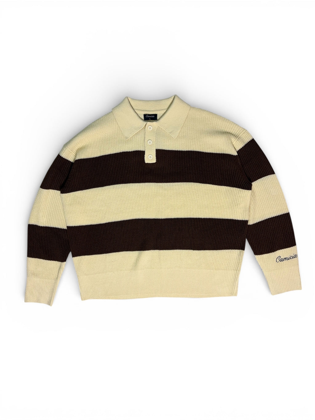 Cream and Brown Knitted Polo