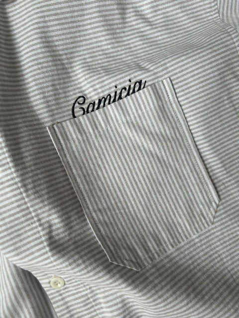 Grey and White Striped Oxford Shirt